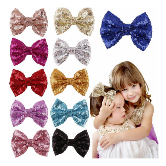 Kids Girls Shiny Sequined Bow Bowknot Hair Clip Headdress Hair Bow Accessories image {2}