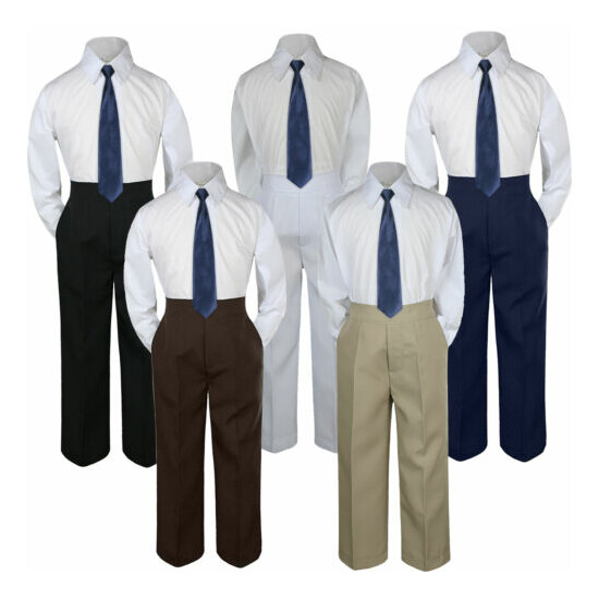 3pc Navy Blue Tie Shirt Suit for Baby Boy Toddler Kid Pants Color by Selection image {1}