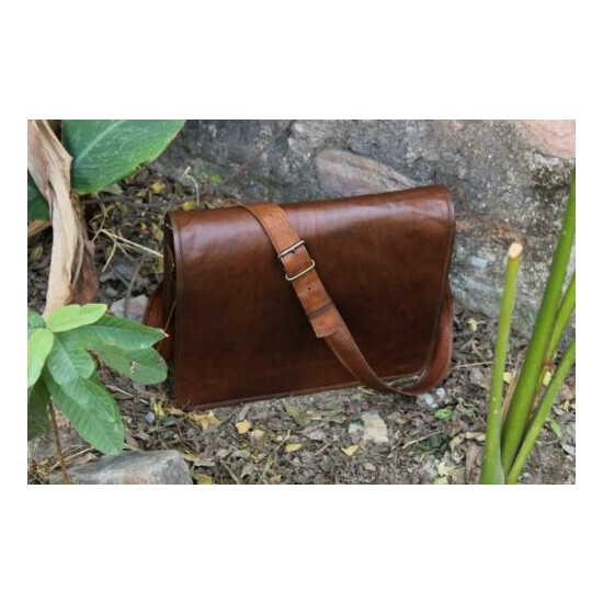 Men's Real Leather Vintage Brown Messenger Shoulder Laptop Bag Briefcase New image {2}