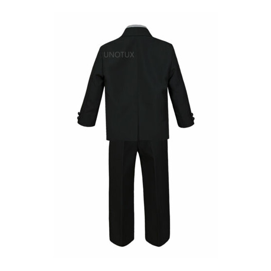 4pc Set Infant Boy Toddler Wedding Black Formal Tuxedo Suit +A free Red Long Tie image {4}