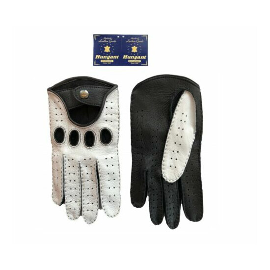 Men's White Black Driving Leather Gloves  image {1}