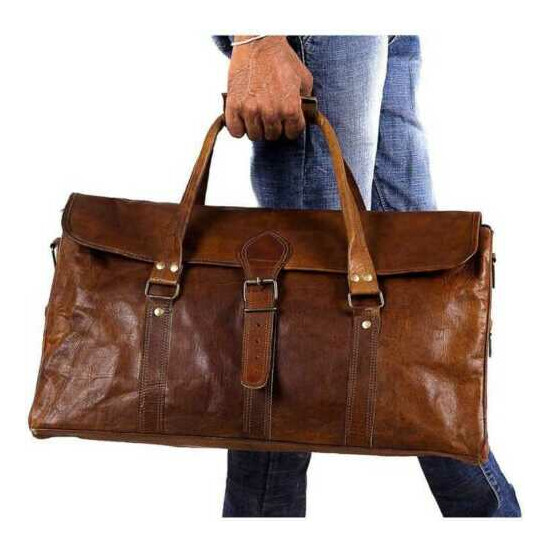 Vintage Real Soft Leather Men's HandBags travel tote duffle gym shoulder bags image {2}