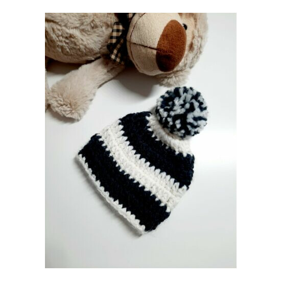 Handmade Crochet Baby Beanie - Dark Grey and Cream image {2}