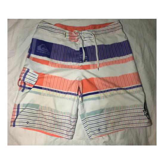 Vintage Quiksilver Board Shorts Swim Beach Lined Mens 34 Purple Orange Neon image {3}
