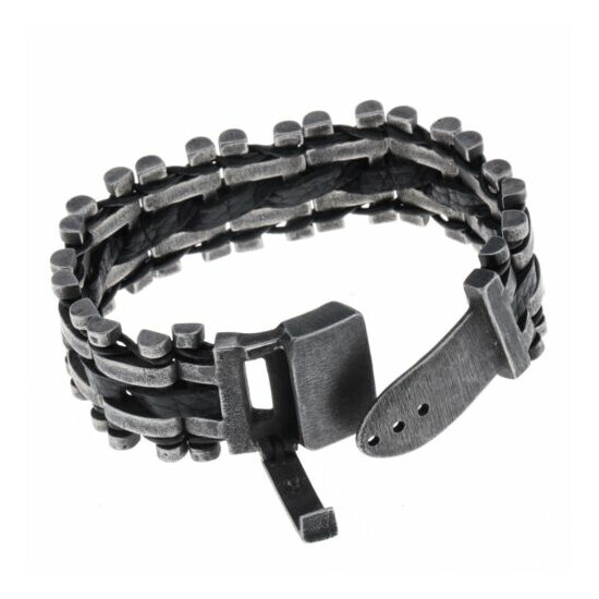 Steam Punk Goth Stainless Steel Grey & Black Chain Wristband Bracelet image {2}