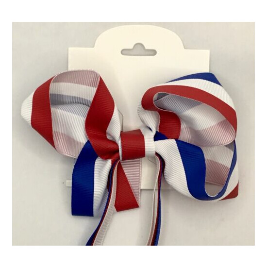 5 inch Baby Toddler Infant Girl Hair Bow Huge Hair Clip Red White&Blue USA  image {2}