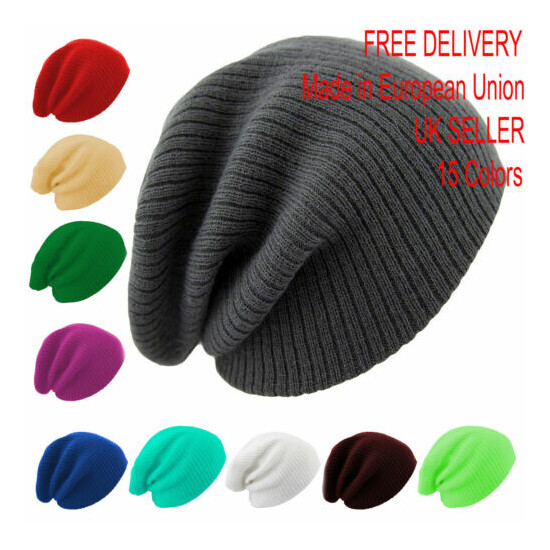 Beanie Kids Ladies Knitted Wooly Winter Oversized Slouch Beanie Hat pop Hat  image {1}