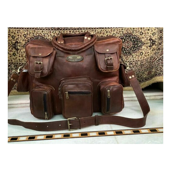 Vintage Leather Travel Holdall Weekend Duffel Luggage Bag Men's 18" 8 Pockets  image {3}