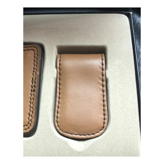 2Pc Money Clip-Luggage Tag Dillard's gift set Leather NEW BWN Leather Travel Tag image {4}