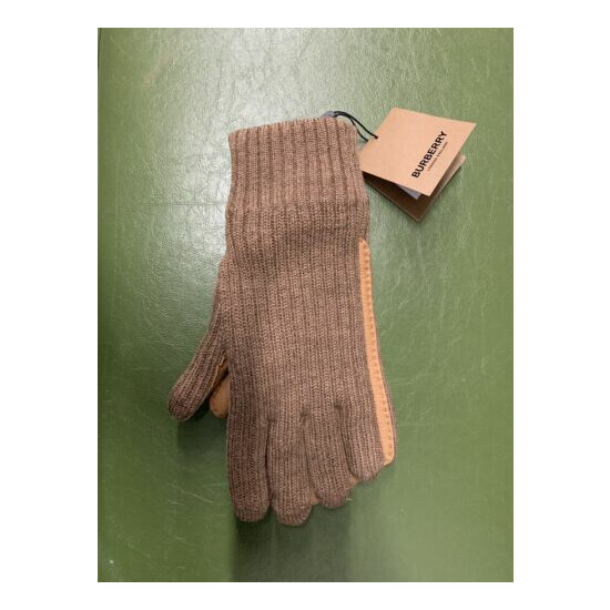 Burberry Merino Wool and Leather Winter Knit Gloves - Brown Made In Italy Large image {1}