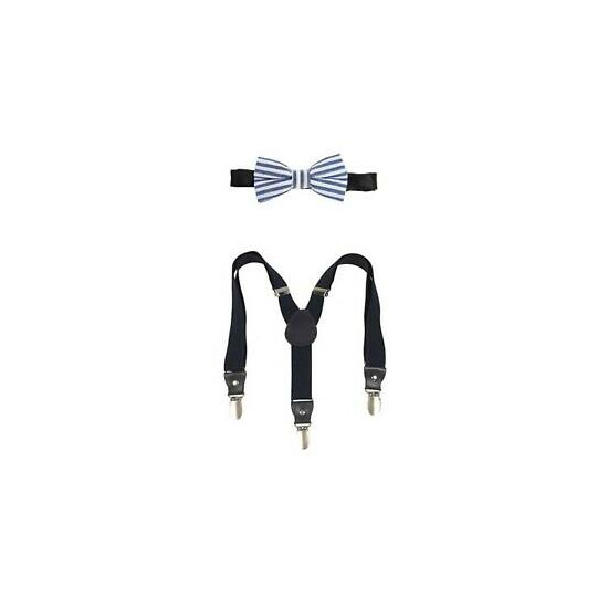 London Bridge Blue Adjustable Seersucker Bow Tie & Navy Suspenders Set image {1}