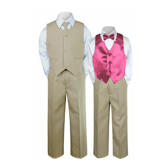 6pc Khaki Formal Baby Boy Toddler Vest Tie Suit + Color Vest Set for Selection image {3}