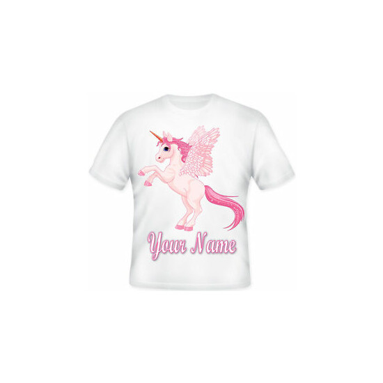 Kids GIRLS Personalised Pink Unicorn Magical Fantasy T Shirt Great Gift Gift! image {1}