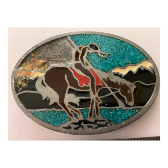 BELT BUCKLE BLOWOUT: DeBry Native End of the Trail Inlay FOR REPAIR BB-34 image {1}