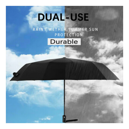 Automatic Umbrella Strong Windproof/Anti-UV Sun 3 Folding Compact Umbrella Black image {4}