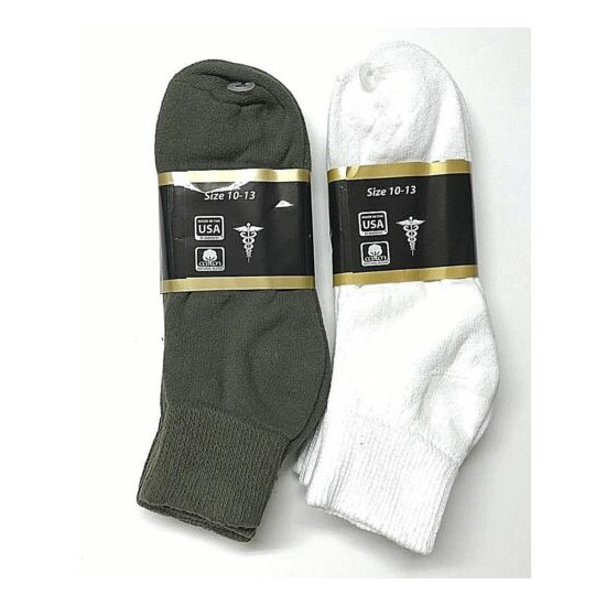 6 /12 Pair Non-Binding Top DIABETIC Green & White Ankle Sock Size 10-13. image {2}