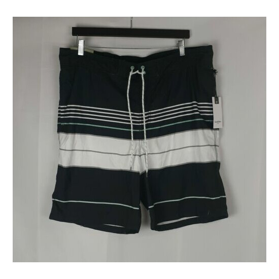 Goodfellow NWT Board Shorts Swimsuit ~ Sz XL ~ Black,White,Teal ~ Stretchy Waist image {1}