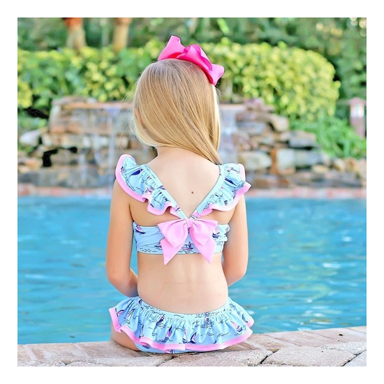 Baby Swimsuit Girl Toddler Summer Swinsuit 2 Piece Swimwear Floral Mermaid Print image {4}