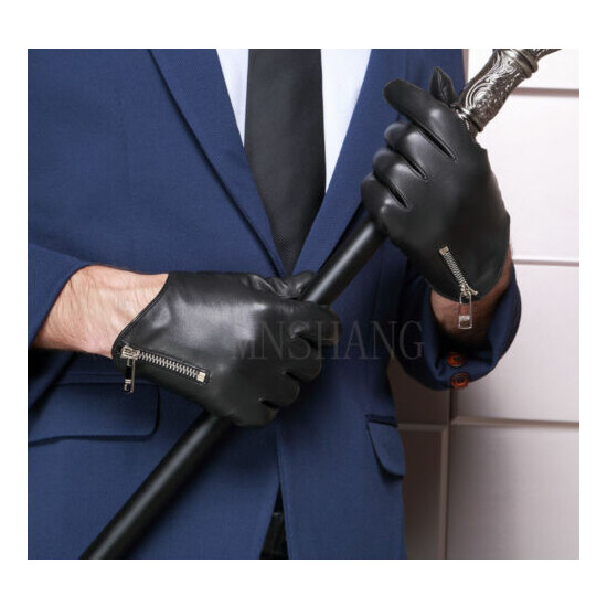 KIMOBAA Man Side Zipper Whole Piece Of Real Italy Leather Short Gloves Black image {2}