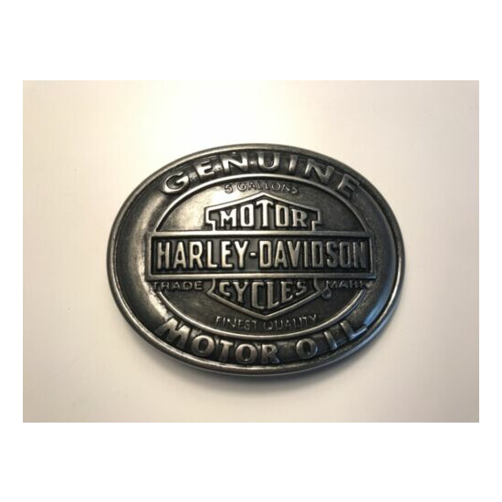 Harley-Davidson mens "Genuine Motor Oil" belt buckle .#99599-09VM.Antique nickel image {1}