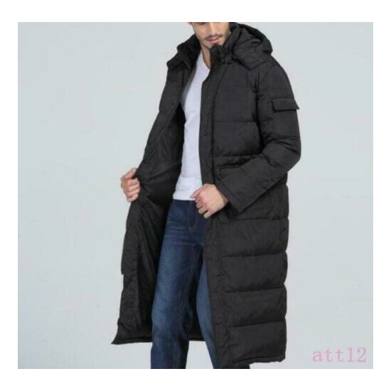 Men Long Puffer Warm Full Length Hooded Parka Down cotton Winter JacketCoatBlack image {2}