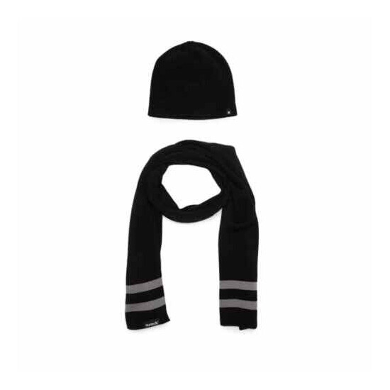 NWT HURLEY New Yorker Beanie & Scarf 2-piece Set In Black (O/S) image {1}