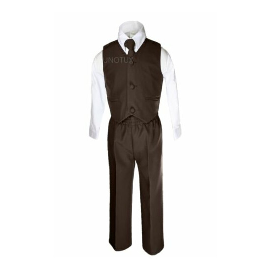 New Boy 4 PC D. Brown vest Set Formal Easter Party sz S M L XL 2T 3T 4T 5 6 7 image {3}
