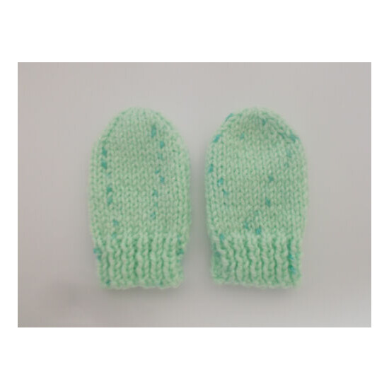 Hand Knitted Baby Mittens Twinkle Print Sparkly Mint Green 0-3 months  image {1}