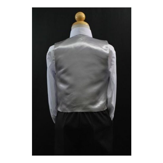 Boy Baby Toddler Kid Teen Formal Wedding Black Silver Suit Tuxedo 5pc Set S-20 image {4}