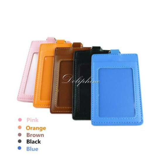Vertical ID Badge Holder 4 layers PU Leather with 1 ID Window and 1 Card Slot  image {1}