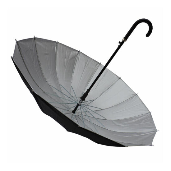 Rain Sun UV Protection Umbrella 42" Canopy Windproof Black w Sliver  image {4}