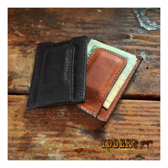 Amish Made Cash Money Clip Wallet in Black or Brown - Magnetic Money Clip Thumb {1}