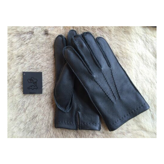 Men's Black Winter Leather Gloves with rabbit fur lining deerskin  image {2}