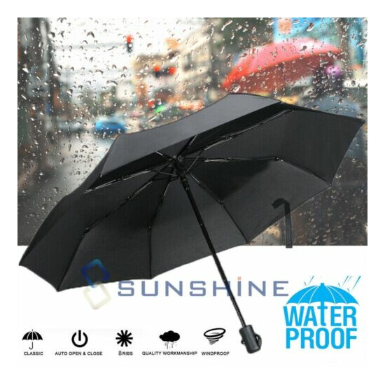 Large 50+ Anti-UV Sun Rain Protection Windproof 3 Folding Golf Umbrella Black image {1}