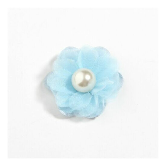 120PCS 4.2CM Chiffon Fabric Flowers With Pearl For Headband Bridal Flower Lapel image {3}