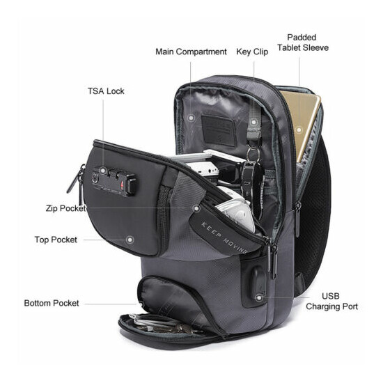 TSA Lock Charging Port Water Resistant Chest Pack Sling Bag One Strap Backpack image {3}