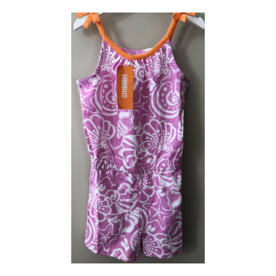 Girls 7 Gymboree Pink Shell Print Romper NEW NWT $26 Orange Trim Cotton image {1}