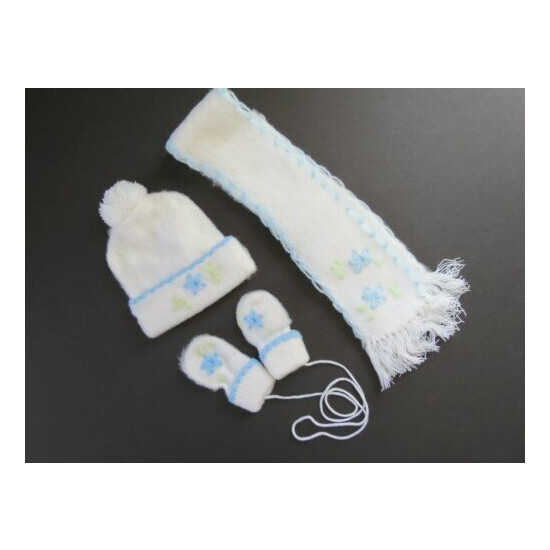 1960's NOS Baby Winter Hat, Mittens, and Scarf Embroidered Acrylic Ski Vintage image {2}