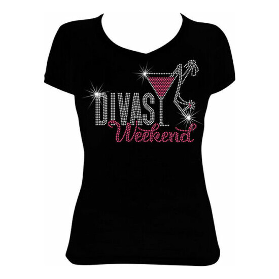 Divas Weekend Martini Bling Rhinestone Shirt, Girls Trip Bling Shirt VA11 image {1}