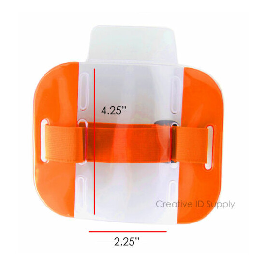 25 pcs Reflective Orange Arm Band Photo ID Badge Holder Vertical w/ Elastic Band image {3}