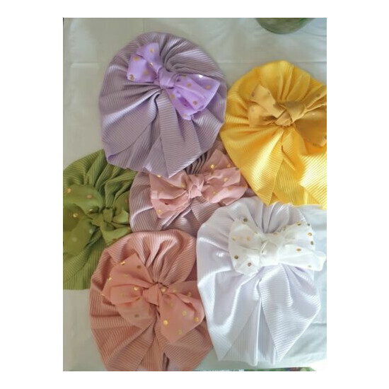 Green Baby Hat Turban Shiny Bow Knot Solid Color Infant Cap image {3}