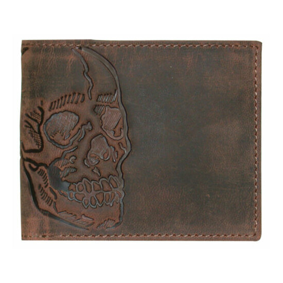 Skull Leather Wallet Double ID Bifold-Full Grain, size when folded 4.5" X 3.5" image {1}
