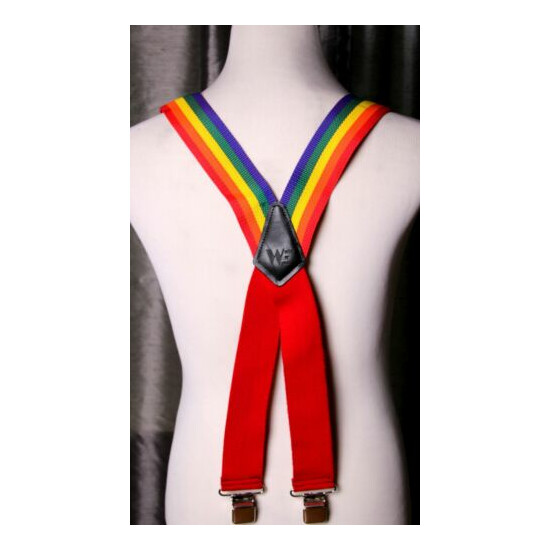 WELCH HEAVY DUTY RAINBOW ELASTIC LEATHER CLIP X-BACK 2"Wd MEN SUSPENDERS (G45 image {2}