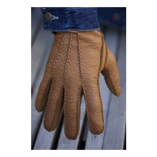 Winter Peccary Leather Gloves Hand Sewn Black Yellow Cognac Cork Brown  image {2}