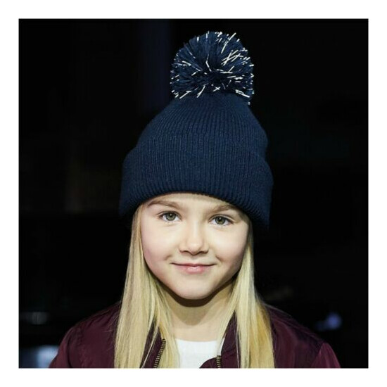 Childrens Bobble Hat Beanie Hat Reflective Warm Winter Kids Childs Boys Girls image {2}