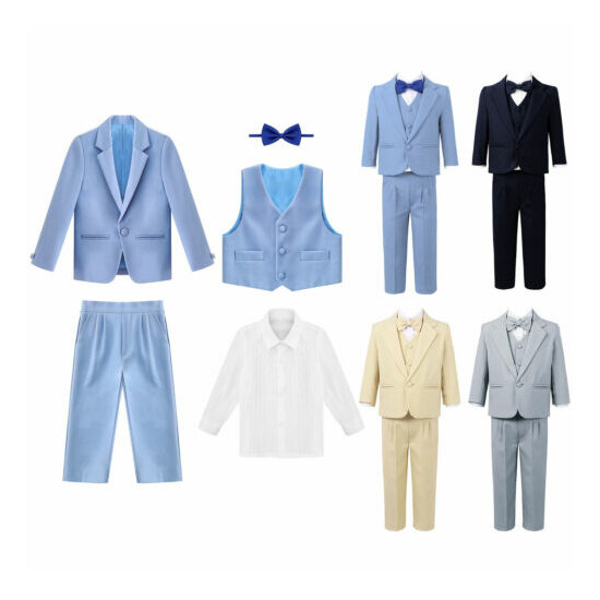 Boy's 5-Piece Suits Notched Lapel One Button Formal Blazer Shirts Vest Pants Set image {1}
