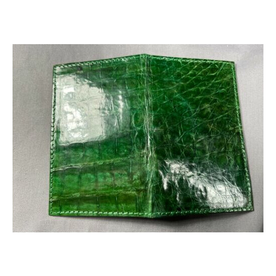 New Handmade Genuine GREEN Alligator /Crocodile Skin Deluxe Card Holder Wallet 6 image {3}