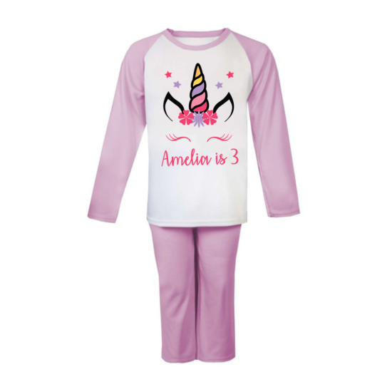 Personalised Unicorn Birthday Pjs Kids Pyjamas ANY NAME AND AGE Birthday Girl  image {2}