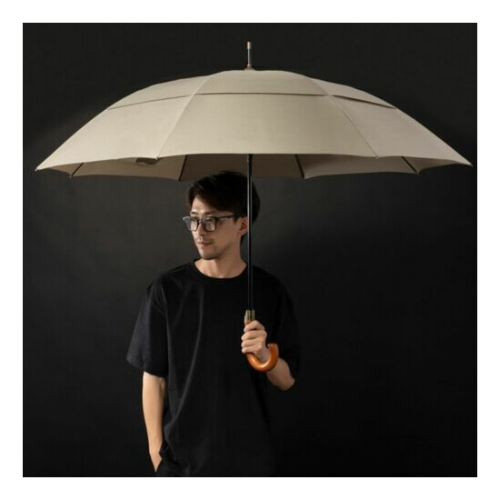 Umbrella Men Women Rain Double Layer Windproof 8 Ribs Wood Automatic Long Handle image {4}