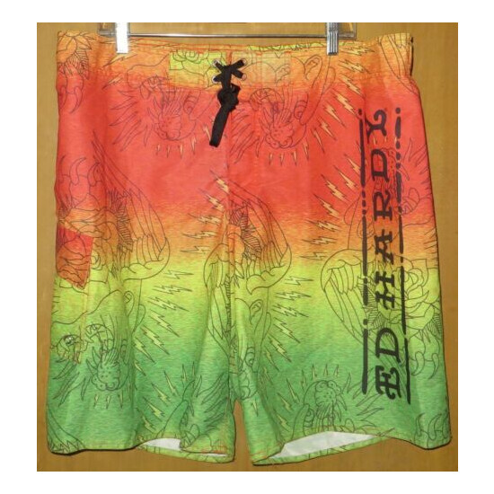 Ed Hardy mens XL ombre orange to green swim trunks board shorts~NWT! NICE! image {1}